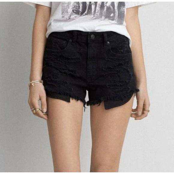 Hollister Pants - Hollister Women's Stretch Distressed Hem Denim Shorts Mid Rise Black Size 00